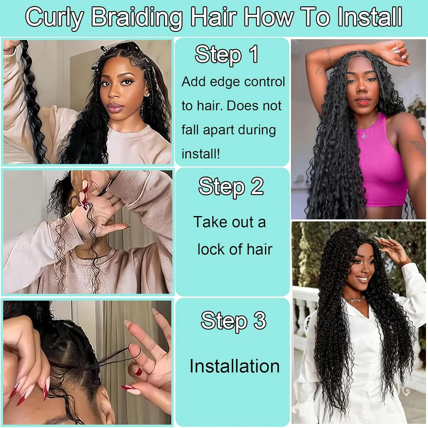 Human Braiding Hair Mix Synthetic Curly Boho Hair for Braiding, 20 Inch Boho Braids 4 Bundles 110g/Bundle Wet and Wavy Deep Wave Bulk Extensions for Black Women (350#, 20 Inch 4 Bundles)