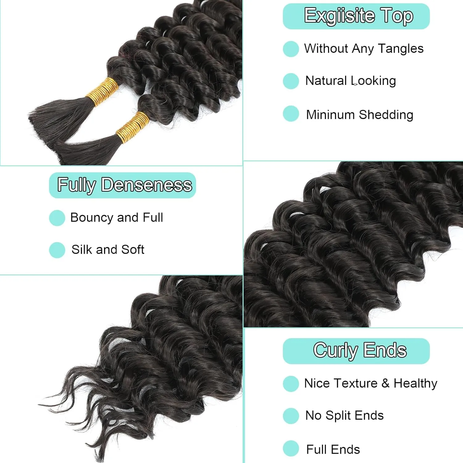 Human Braiding Hair Mix Synthetic Curly Boho Hair for Braiding, 20 Inch Boho Braids 4 Bundles 110g/Bundle Wet and Wavy Deep Wave Bulk Extensions for Black Women (4#, 20 Inch 4 Bundles)