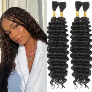 Human Braiding Hair Mix Synthetic Curly Boho Hair for Braiding, 20 Inch Boho Braids 4 Bundles 110g/Bundle Wet and Wavy Deep Wave Bulk Extensions for Black Women (4#, 20 Inch 4 Bundles)