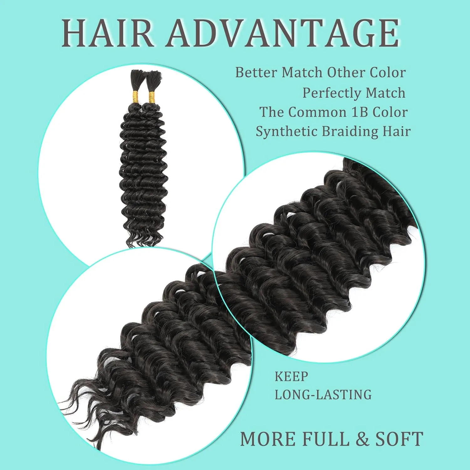 Human Braiding Hair Mix Synthetic Curly Boho Hair for Braiding, 20 Inch Boho Braids 4 Bundles 110g/Bundle Wet and Wavy Deep Wave Bulk Extensions for Black Women (4#, 20 Inch 4 Bundles)