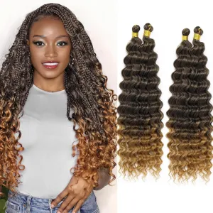 Human Braiding Hair Mix Synthetic Curly Boho Hair for Braiding, 20 Inch Boho Braids 4 Bundles 110g/Bundle Wet and Wavy Deep Wave Bulk Extensions for Black Women (T1B/27, 20 Inch 4 Bundles)