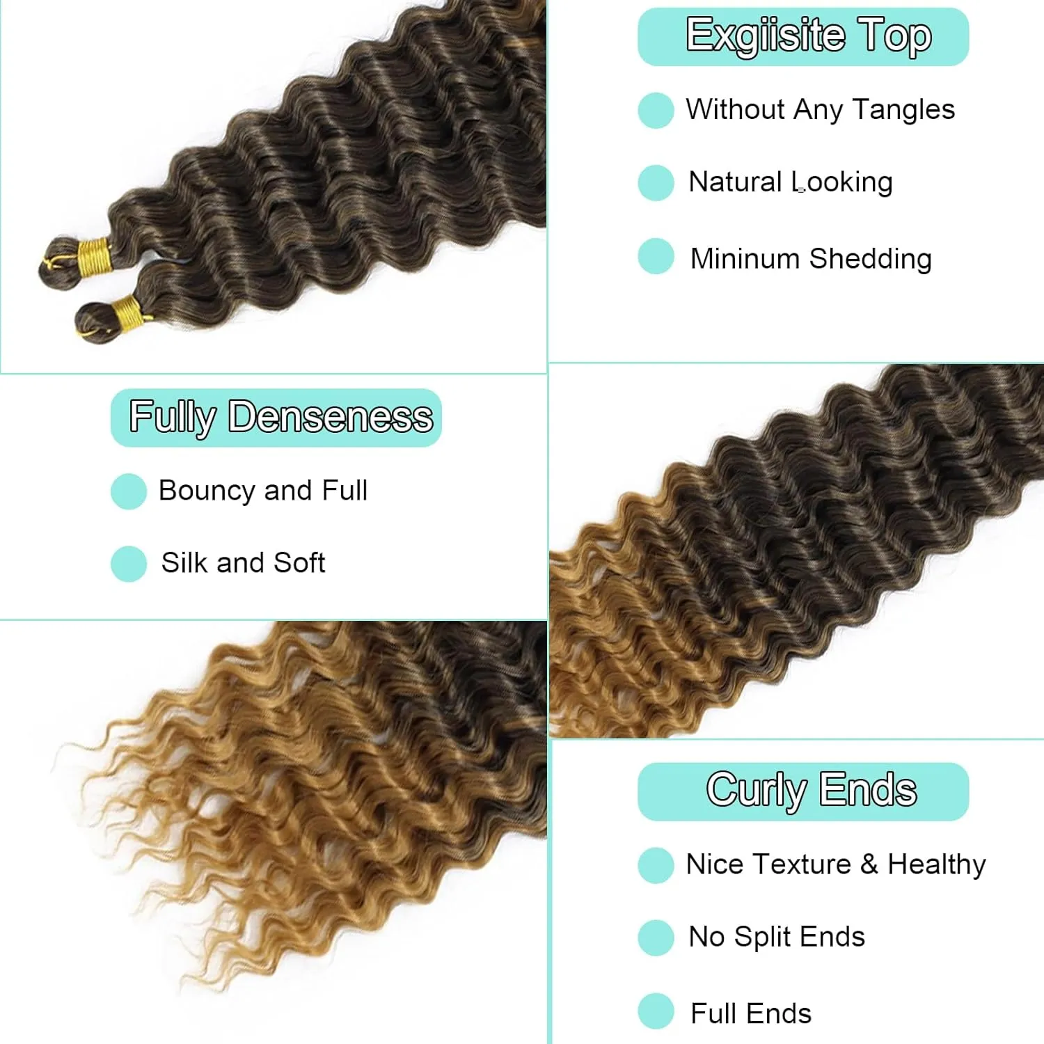 Human Braiding Hair Mix Synthetic Curly Boho Hair for Braiding, 20 Inch Boho Braids 4 Bundles 110g/Bundle Wet and Wavy Deep Wave Bulk Extensions for Black Women (T1B/27, 20 Inch 4 Bundles)