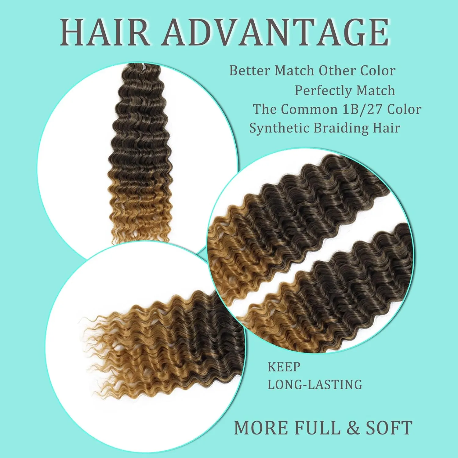 Human Braiding Hair Mix Synthetic Curly Boho Hair for Braiding, 20 Inch Boho Braids 4 Bundles 110g/Bundle Wet and Wavy Deep Wave Bulk Extensions for Black Women (T1B/27, 20 Inch 4 Bundles)