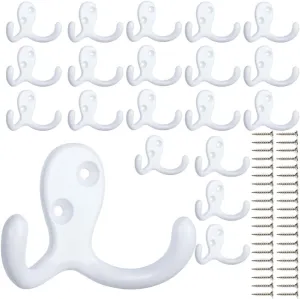 IBosins 20 Pack Heavy Duty Coat Hooks Wall Mounted with 40 Screws Wall Hooks Retro Double Prong Hooks Utility Hooks for Coat, Scarf, Bag, Towel, Key, Cap, Cup, Hat