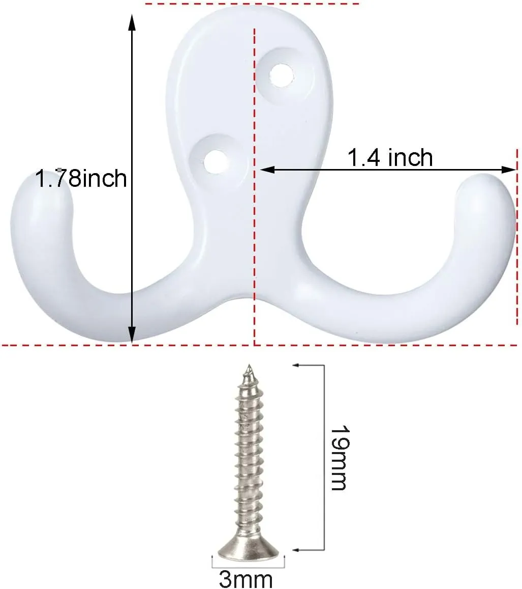 IBosins 20 Pack Heavy Duty Coat Hooks Wall Mounted with 40 Screws Wall Hooks Retro Double Prong Hooks Utility Hooks for Coat, Scarf, Bag, Towel, Key, Cap, Cup, Hat