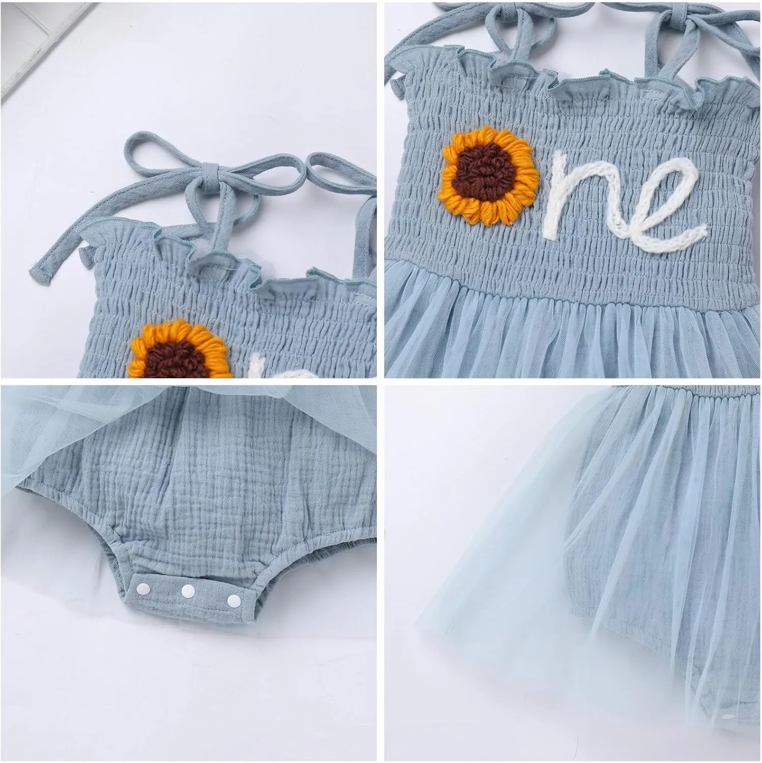 IBTOM CASTLE Baby Girl 1st Birthday Outfit Floral Strawberry Smocked Tutu Dress One Year Old Birthday Cake Smash Photoshoot