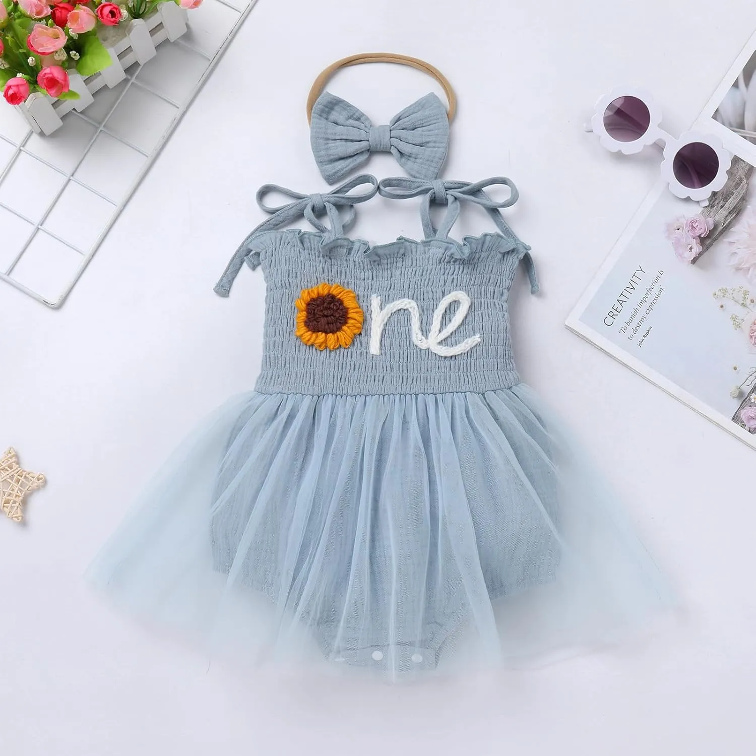 IBTOM CASTLE Baby Girl 1st Birthday Outfit Floral Strawberry Smocked Tutu Dress One Year Old Birthday Cake Smash Photoshoot