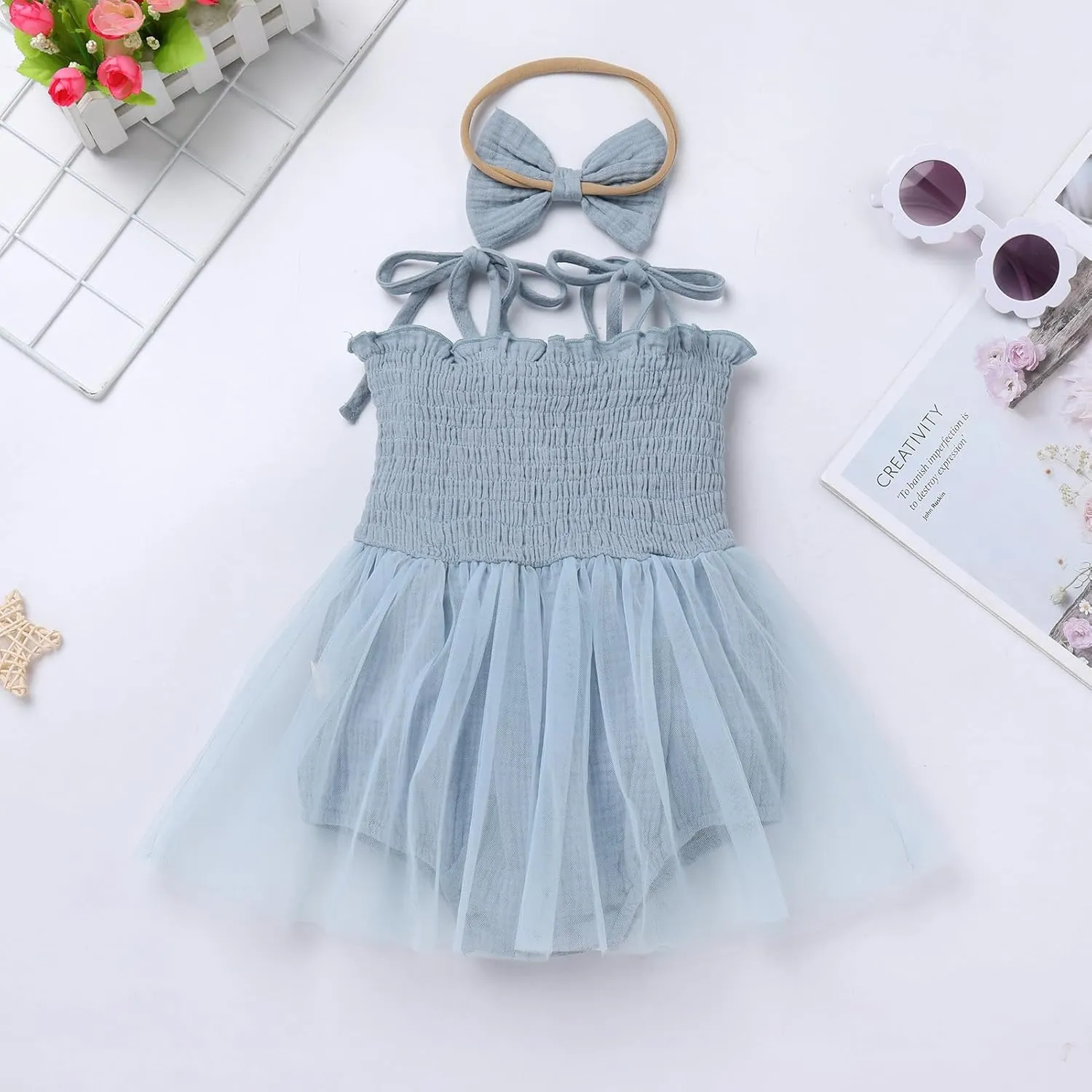 IBTOM CASTLE Baby Girl 1st Birthday Outfit Floral Strawberry Smocked Tutu Dress One Year Old Birthday Cake Smash Photoshoot