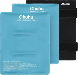Ice Packs for Injuries 14" X 11": Ohuhu 2 Pack Hot Cold Gel Ice Pack X-Large Reusable Ice Packs with Wrap Flexible Pain Relief for Shoulder Legs Knee Back Hip Aches Injury Muscle Pain-Light Blue