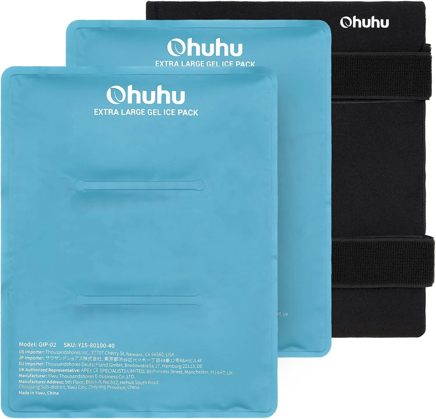 Ice Packs for Injuries 14" X 11": Ohuhu 2 Pack Hot Cold Gel Ice Pack X-Large Reusable Ice Packs with Wrap Flexible Pain Relief for Shoulder Legs Knee Back Hip Aches Injury Muscle Pain-Light Blue