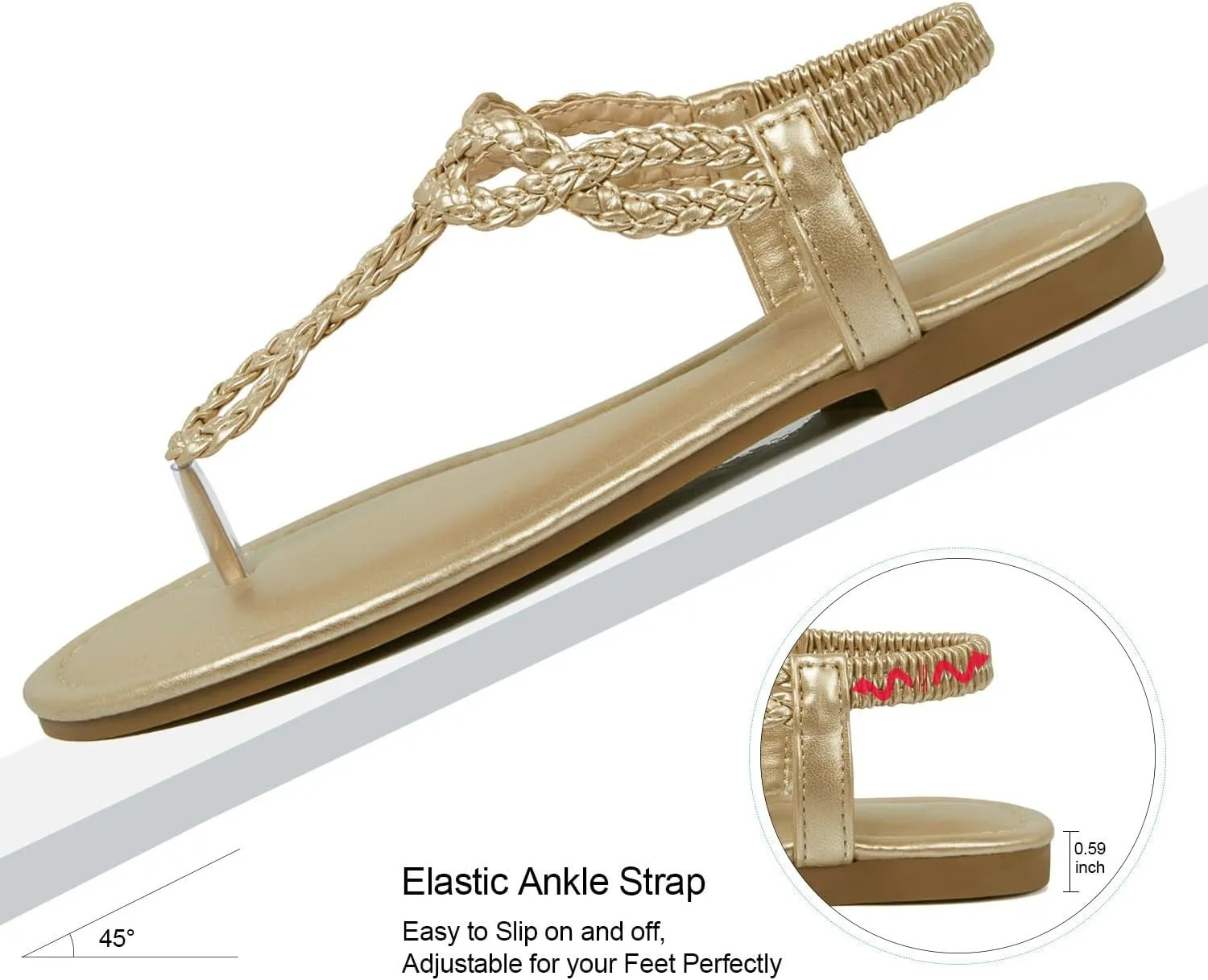 iCKER Women Rhinestone Sandals T-Strap Buckle Bohemian Pearl Crystal Flat Sandals