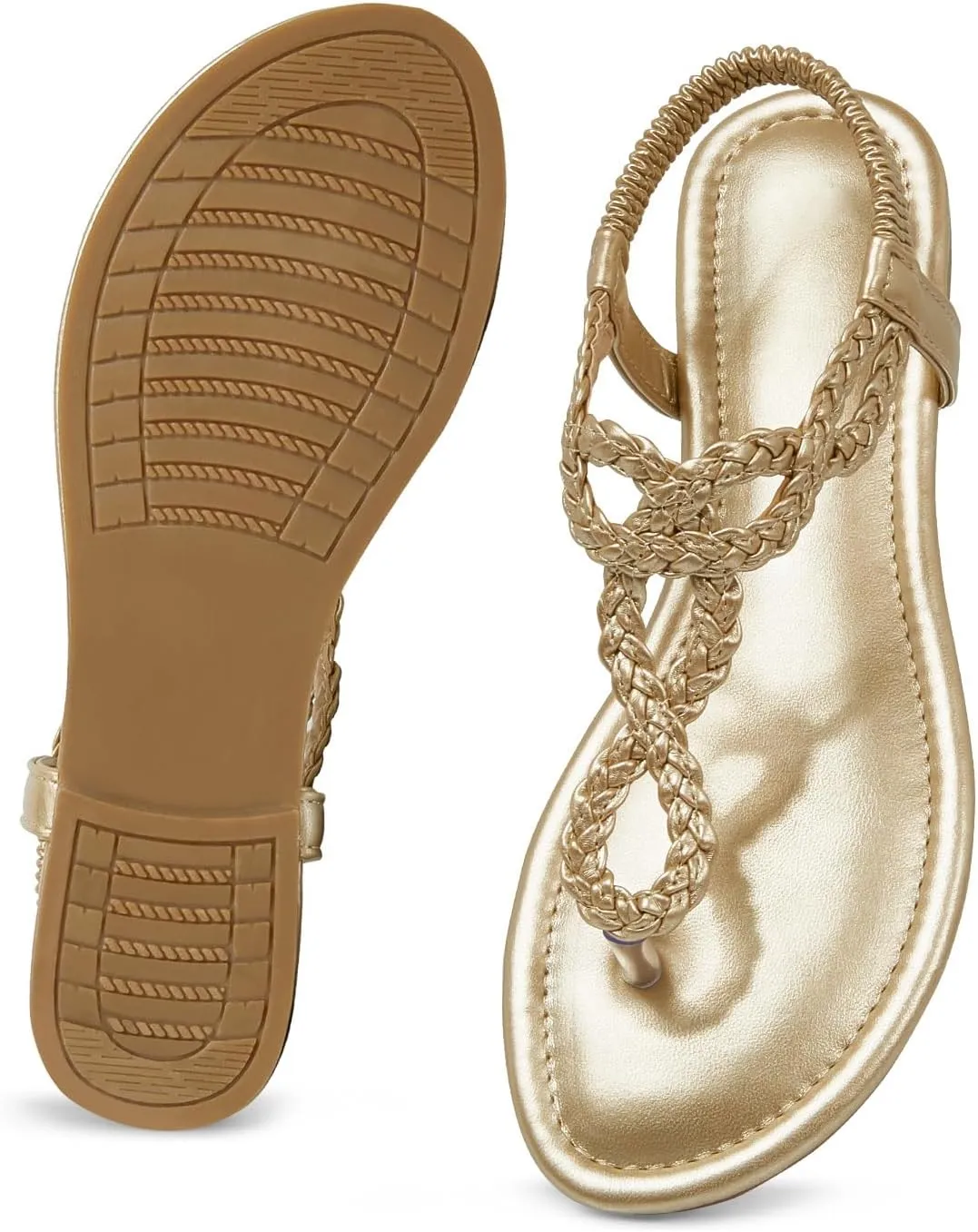 iCKER Women Rhinestone Sandals T-Strap Buckle Bohemian Pearl Crystal Flat Sandals