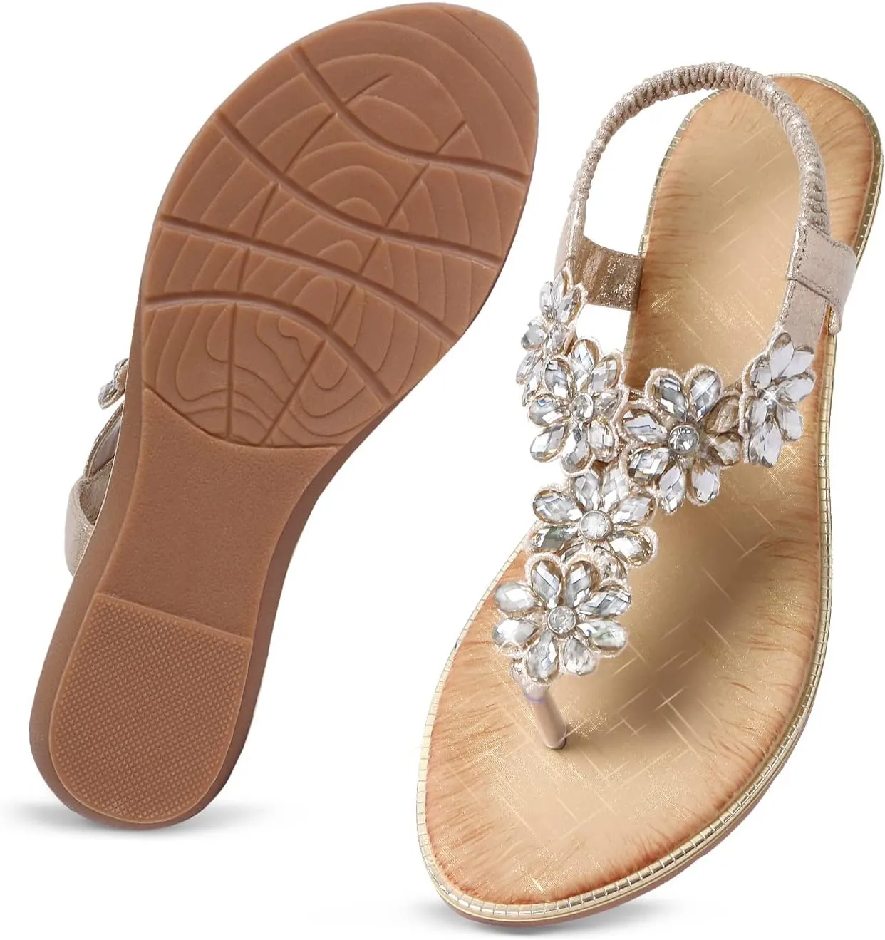 iCKER Women Sandals Rhinestone Dressy Casual Summer flat flip flops Comfortable Sandals