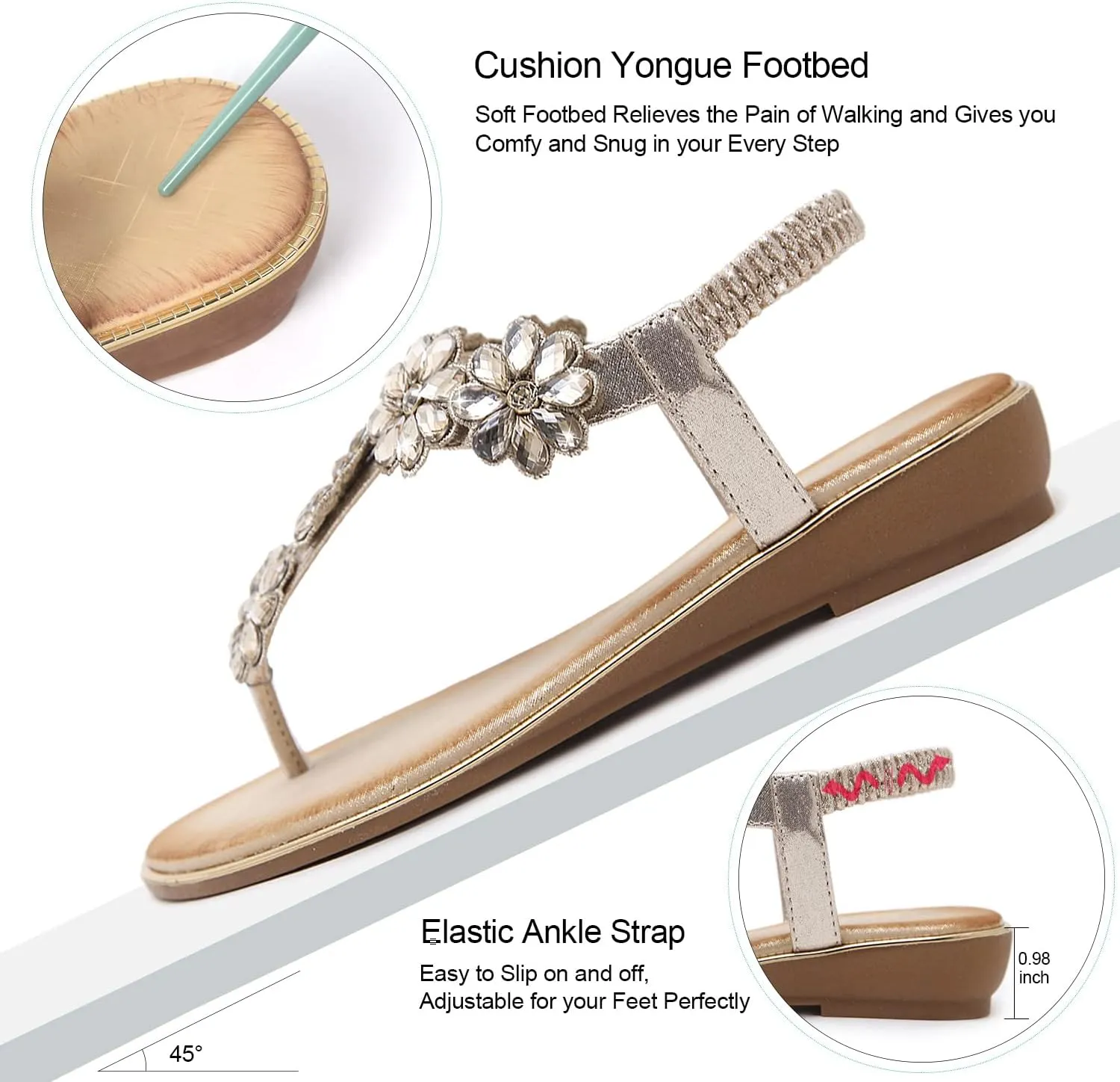 iCKER Women Sandals Rhinestone Dressy Casual Summer flat flip flops Comfortable Sandals
