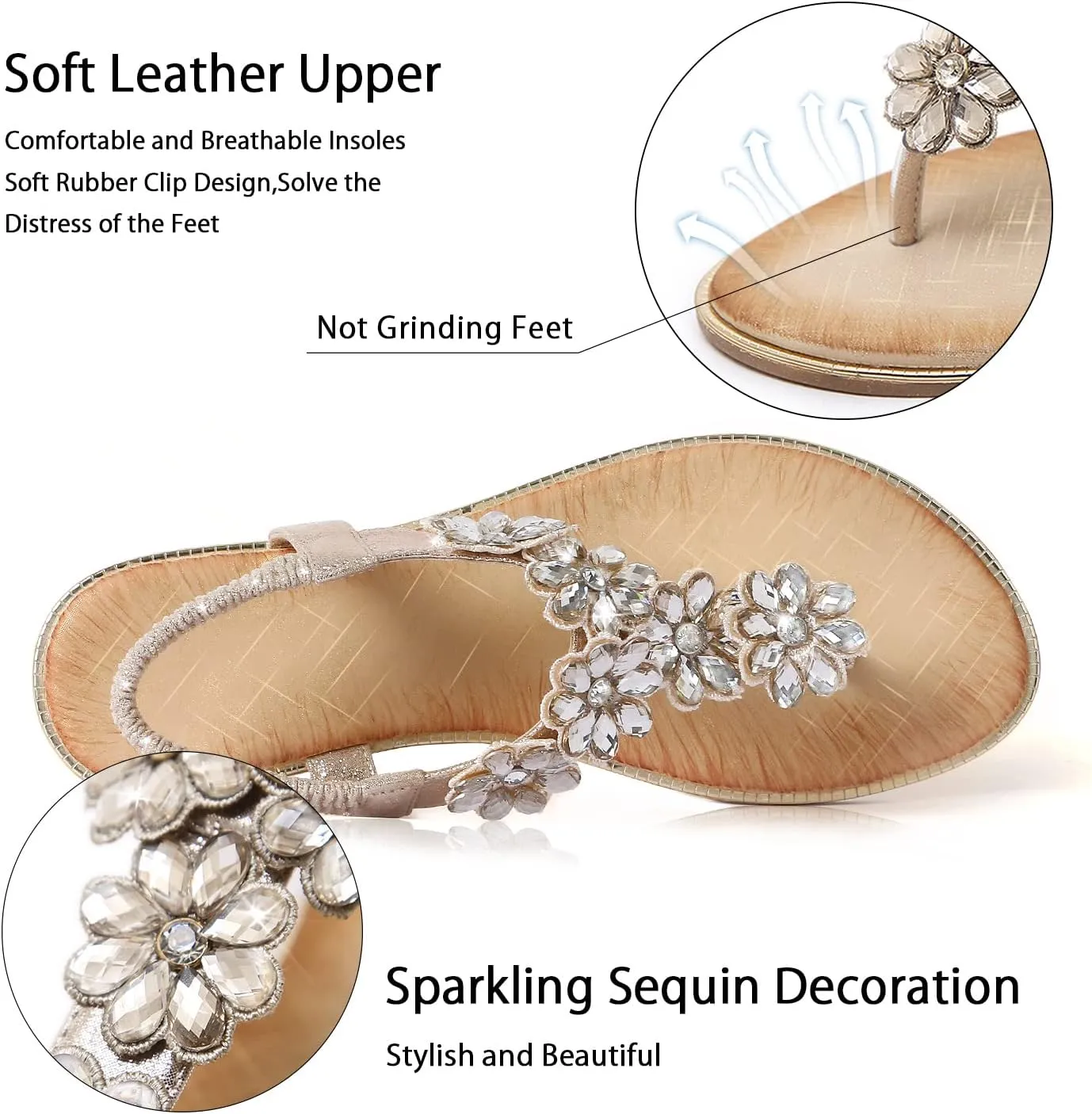 iCKER Women Sandals Rhinestone Dressy Casual Summer flat flip flops Comfortable Sandals