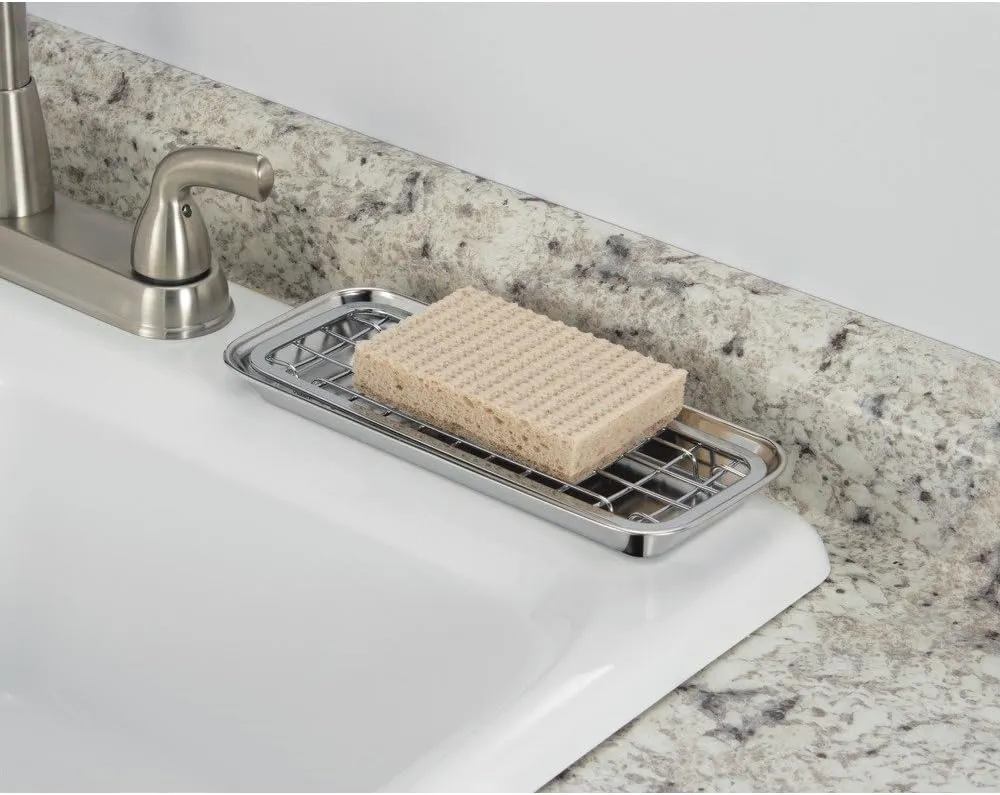 iDesign Gia Polished Stainless Steel 2-Piece Soap and Sponge Tray - 1.25" x 4.13" x 10.38"