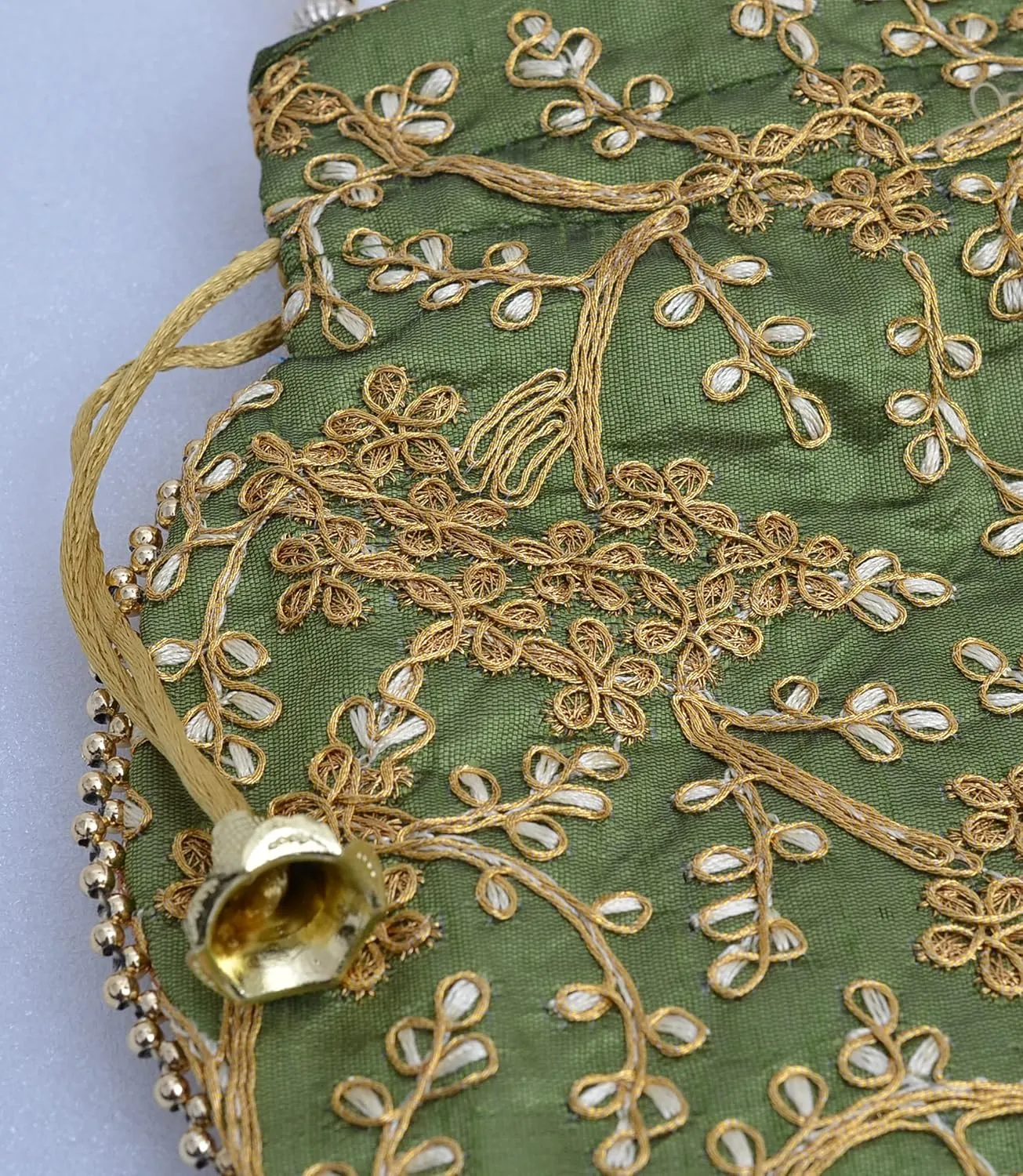 Indian Ethnic Designer Embroidered Silk Potli Bag Batwa Pearls Handle Purse Clutch Purse for Women