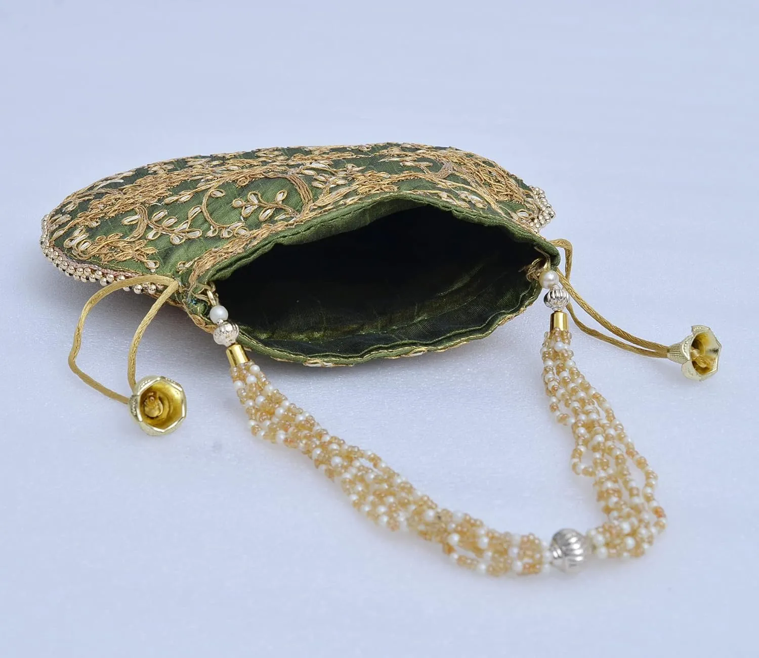 Indian Ethnic Designer Embroidered Silk Potli Bag Batwa Pearls Handle Purse Clutch Purse for Women