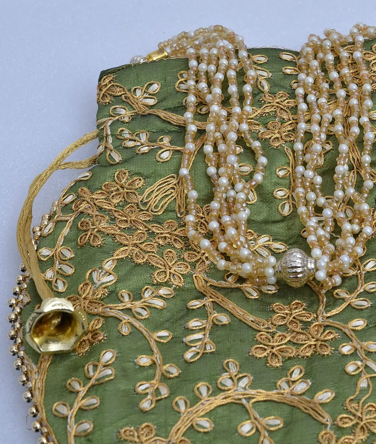 Indian Ethnic Designer Embroidered Silk Potli Bag Batwa Pearls Handle Purse Clutch Purse for Women