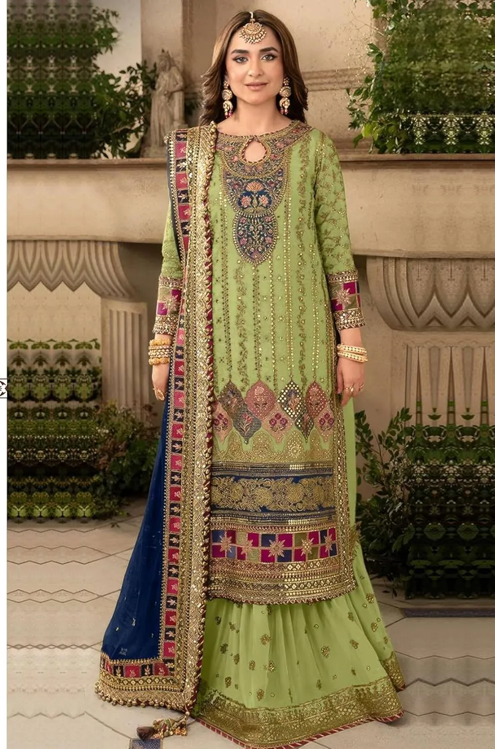 indian pakistani eid festival embroidered ready to wear palazzo style salwar kameez suit for women (k175)