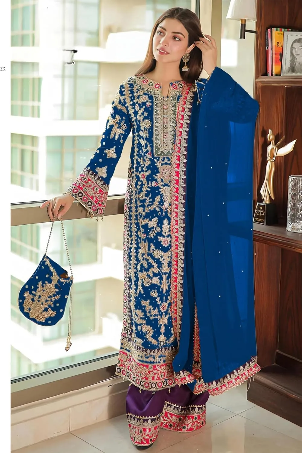 indian pakistani eid festival embroidered ready to wear palazzo style salwar kameez suit for women (k180)