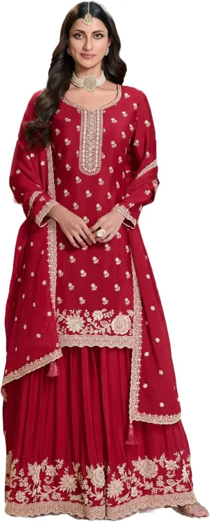 Indian Women Chinon Designer Embroidered Wedding Salwar Kameez 11314