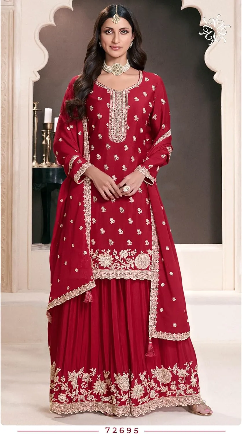 Indian Women Chinon Designer Embroidered Wedding Salwar Kameez 11314