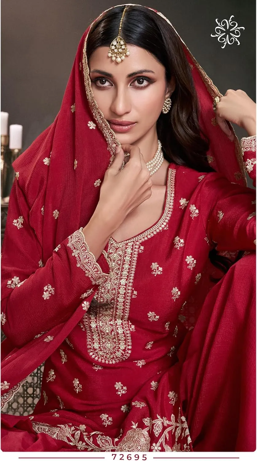 Indian Women Chinon Designer Embroidered Wedding Salwar Kameez 11314