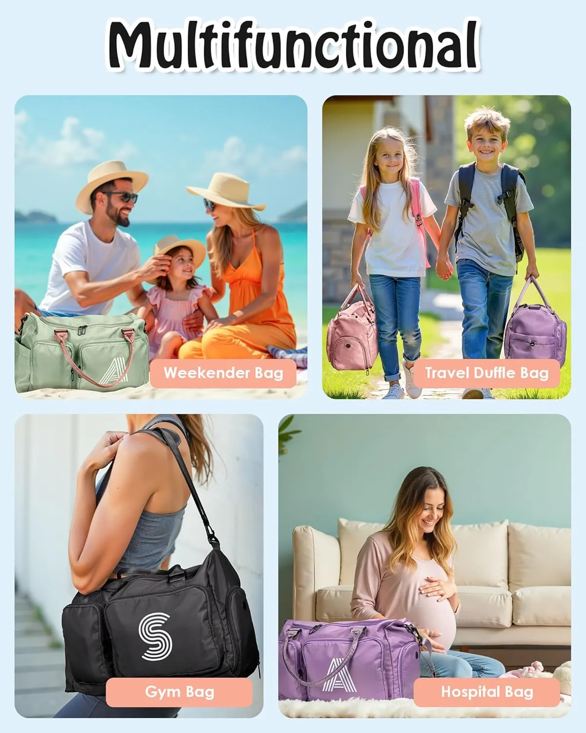 Initial Travel Bag for Girls, Kids Travel Duffel Bag, Sports Bag, Personalized Weekender Bag with Shoes Compartment, Monogram Sleepover Bag, teacher gifts, bridal shower Gifts