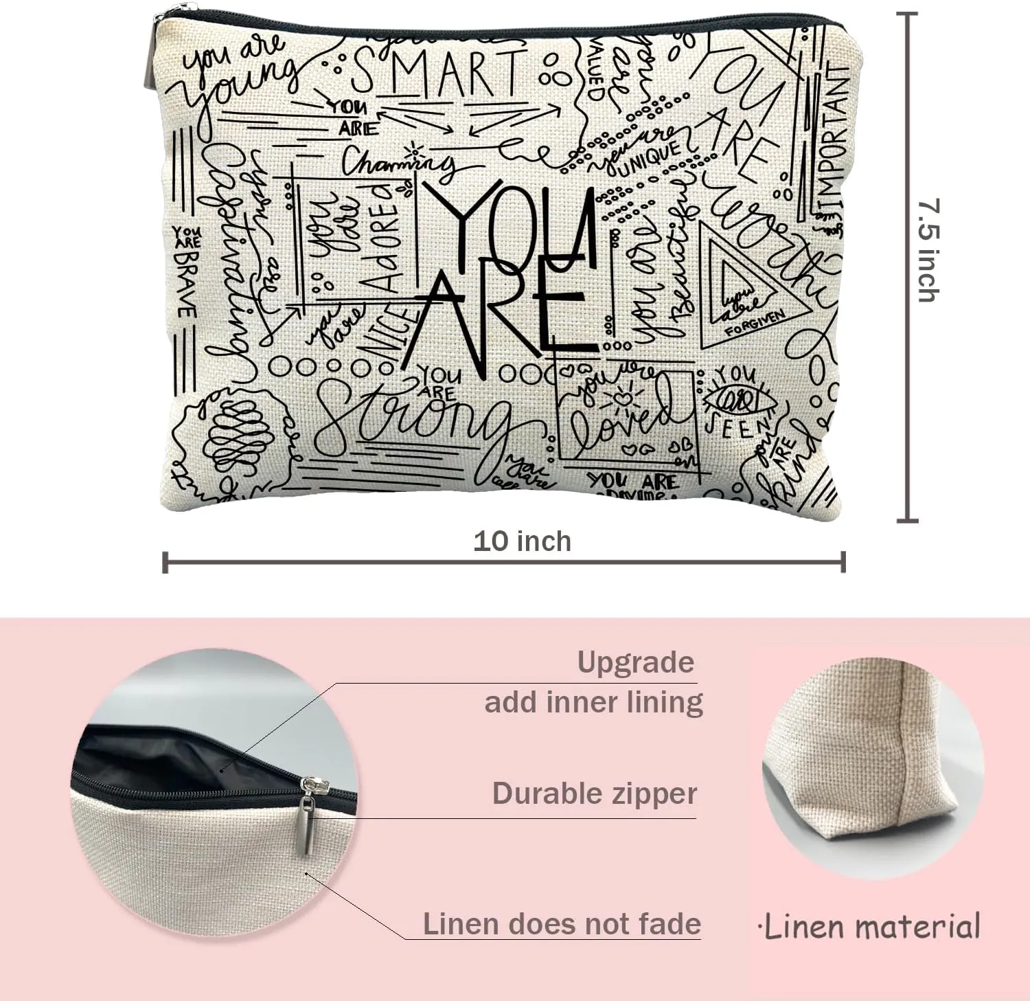 Inspirational Canvas Makeup Bag for Teen, Mental Health Gifts for Teen Girls, Inspirational Gifts for Women