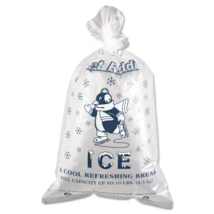 Inteplast Group Ice Bags with Twist-Ties, Ice: Penguin Icon Labeling, 10 lb Capacity, 12" x 21", Clear, 1,000/Carton