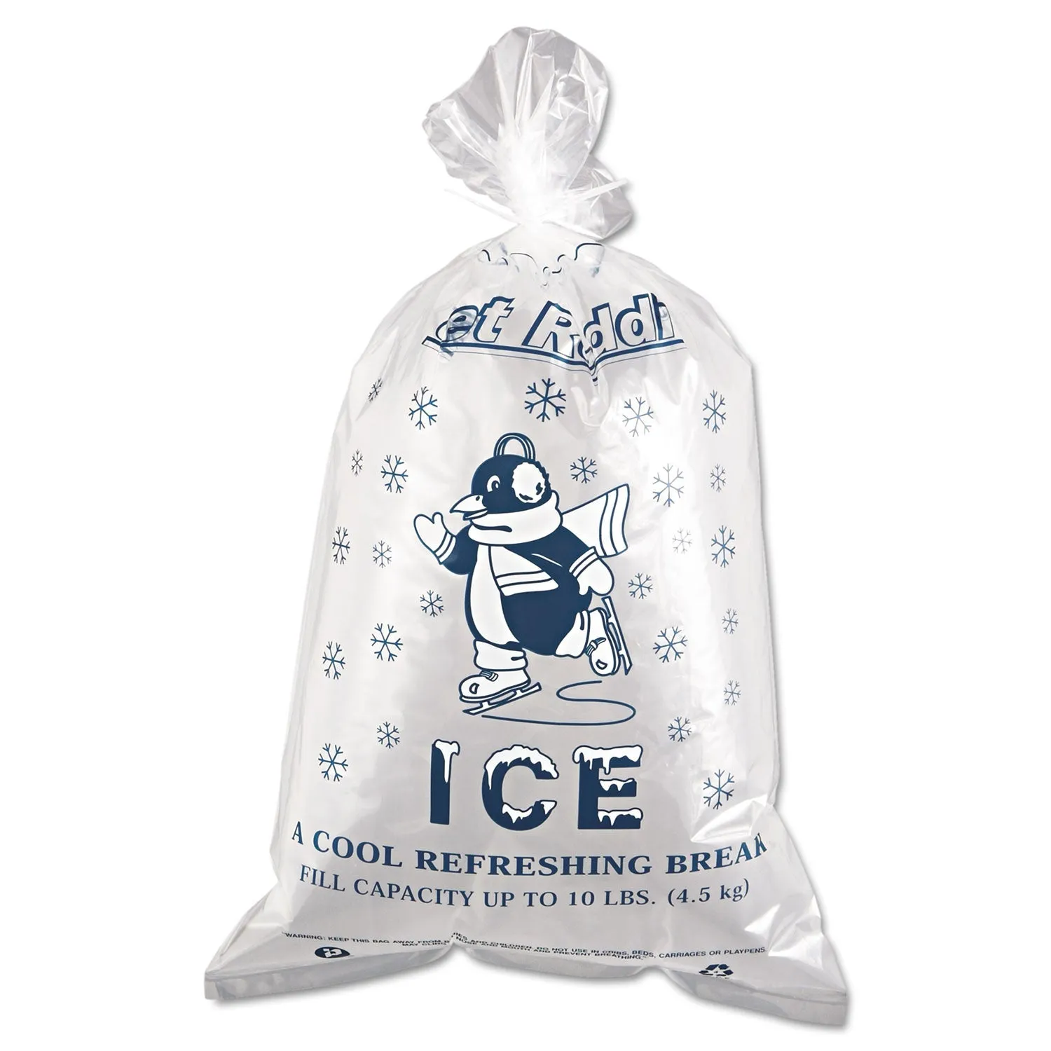 Inteplast Group Ice Bags with Twist-Ties, Ice: Penguin Icon Labeling, 10 lb Capacity, 12" x 21", Clear, 1,000/Carton