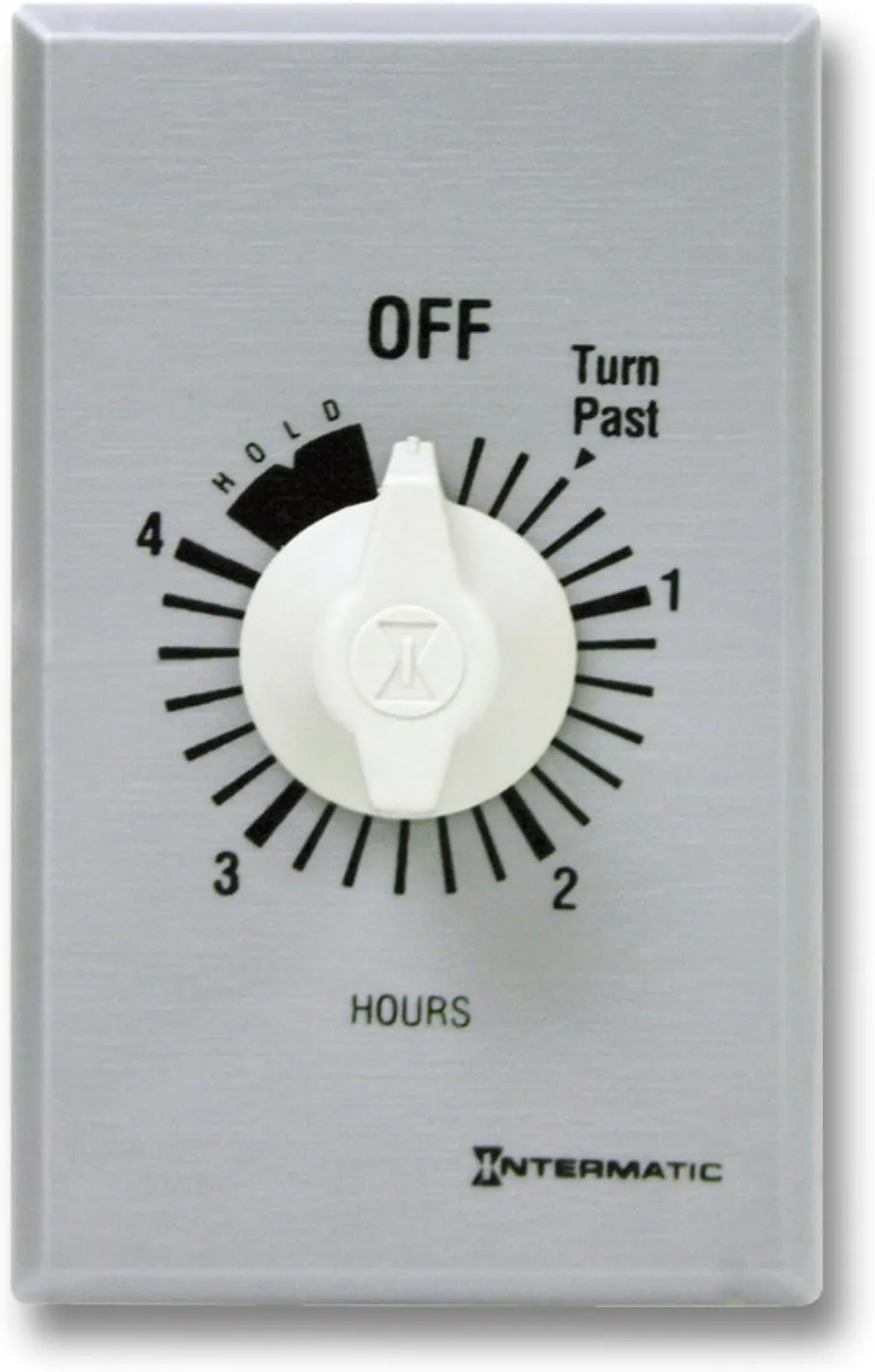 Intermatic FF34HH 4-Hour Spring Loaded Wall Timer with Hold - Versatile SPDT Control - Energy-Saving Universal Compatibility, Brushed Metal Finish