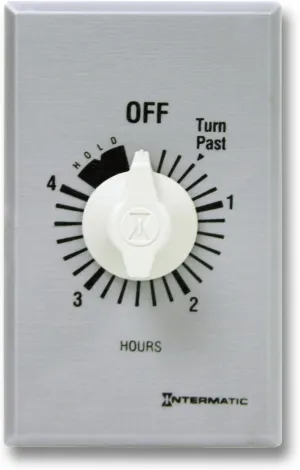 Intermatic FF34HH 4-Hour Spring Loaded Wall Timer with Hold - Versatile SPDT Control - Energy-Saving Universal Compatibility, Brushed Metal Finish