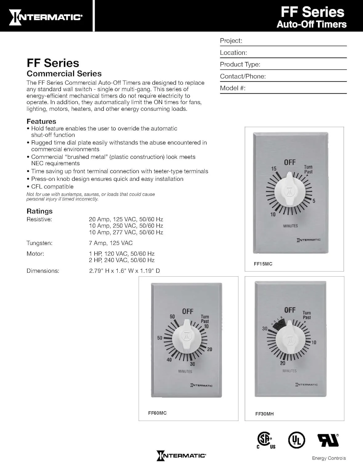 Intermatic FF34HH 4-Hour Spring Loaded Wall Timer with Hold - Versatile SPDT Control - Energy-Saving Universal Compatibility, Brushed Metal Finish