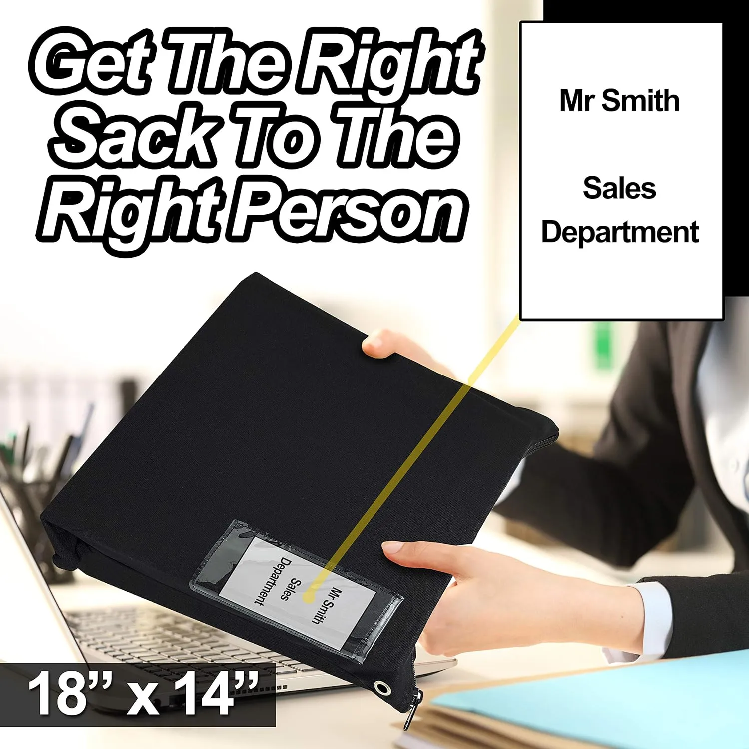 Interoffice Mailer Transit Sack – Extra Large & Durable – Black Canvas Zipper Bank Bag with ID Window (18" x 14", 1 Bag)