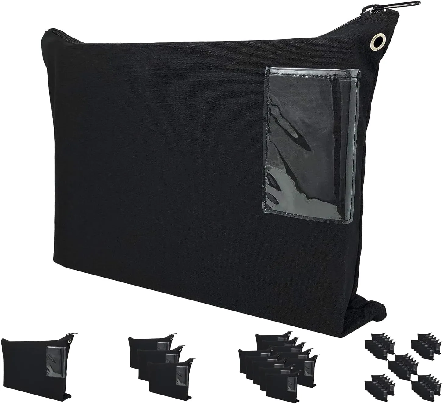 Interoffice Mailer Transit Sack – Extra Large & Durable – Black Canvas Zipper Bank Bag with ID Window (18" x 14", 1 Bag)
