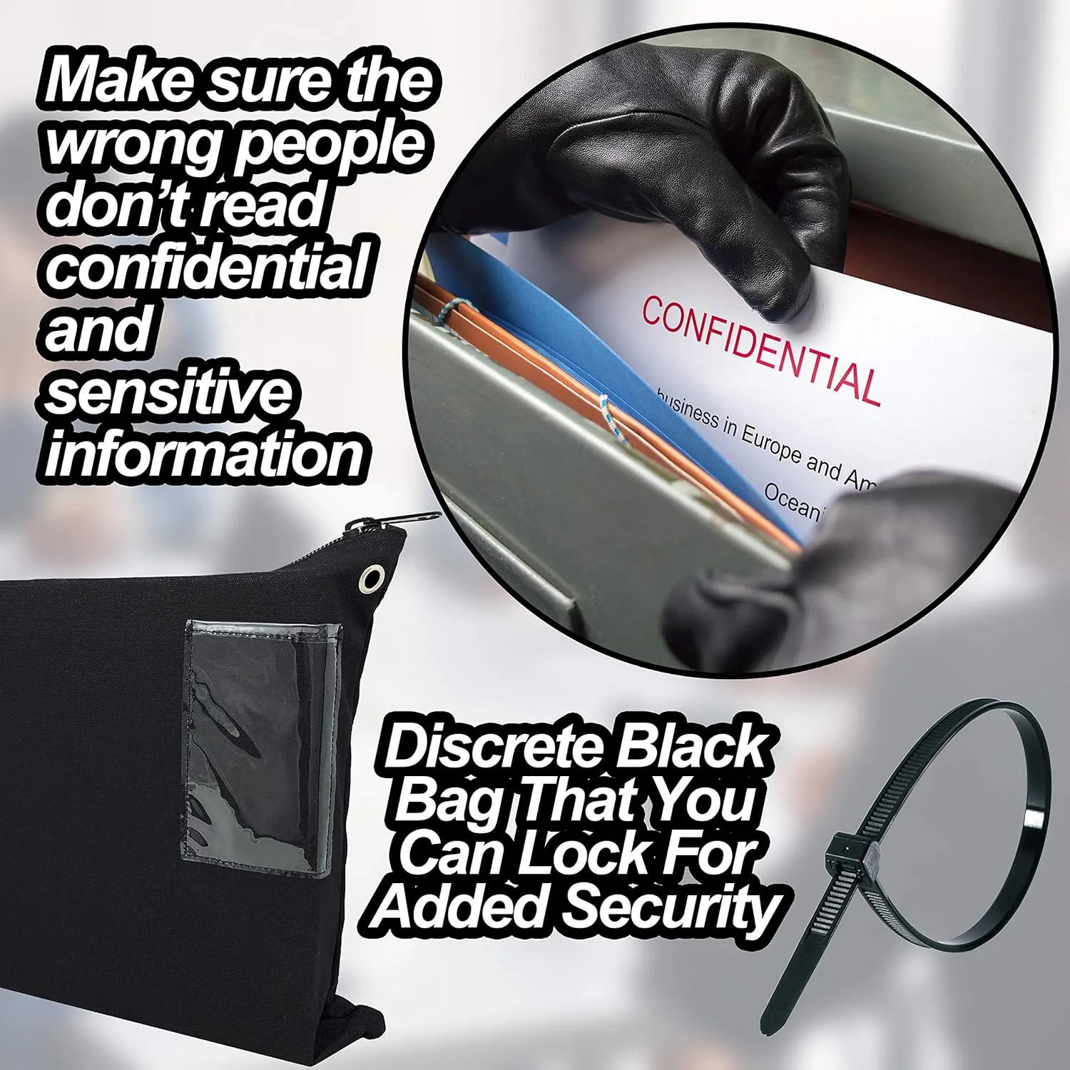 Interoffice Mailer Transit Sack – Extra Large & Durable – Black Canvas Zipper Bank Bag with ID Window (18" x 14", 1 Bag)
