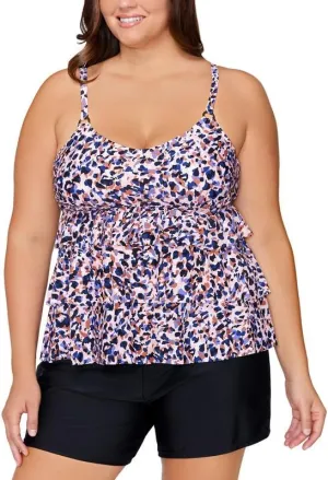 Island Escape Women's Plus Size Abstract-Print Tiered Underwire Tankini Top (Montego Bay, 16W)