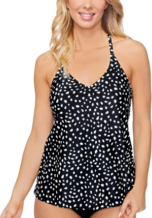 Island Escape Women's T-Back Underwire Tankini Top Black White 8