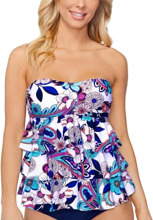 Island Escape Women's Triple-Tier Bandeau Tankini Top