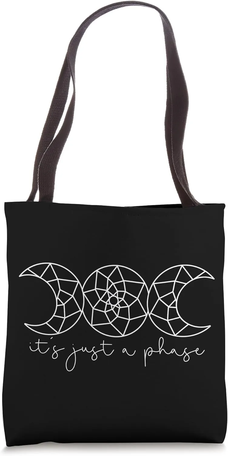 It's just a Phase Quote Cute Aesthetic Boho Celestial Black Tote Bag