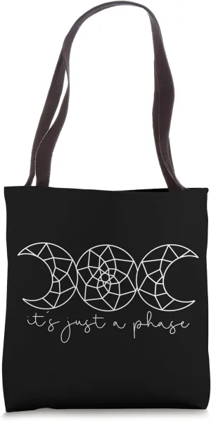 It's just a Phase Quote Cute Aesthetic Boho Celestial Black Tote Bag