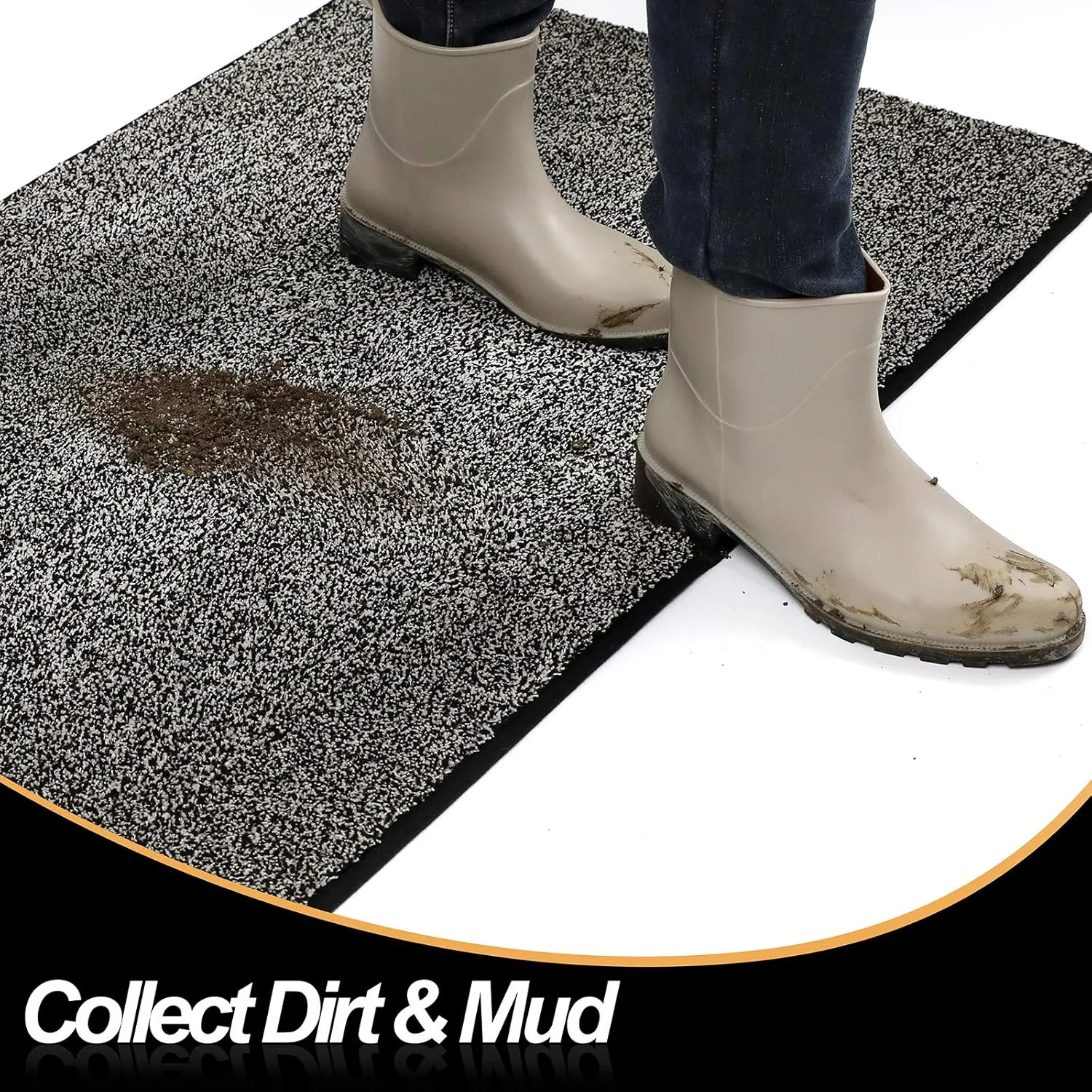 ITSOFT Dirt Trapper Indoor Door Mat & Entrance Rug For Wet Muddy Shoes and Pet Paws, Non-Slip Machine Washable, Shoe Scraper, Absorbent Welcome Dog Mat for Front Door, Entry Way (30x18, Black & White)