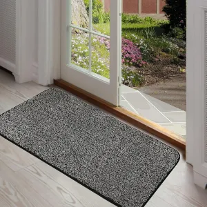 ITSOFT Dirt Trapper Indoor Door Mat & Entrance Rug For Wet Muddy Shoes and Pet Paws, Non-Slip Machine Washable, Shoe Scraper, Absorbent Welcome Dog Mat for Front Door, Entry Way (30x18, Black & White)