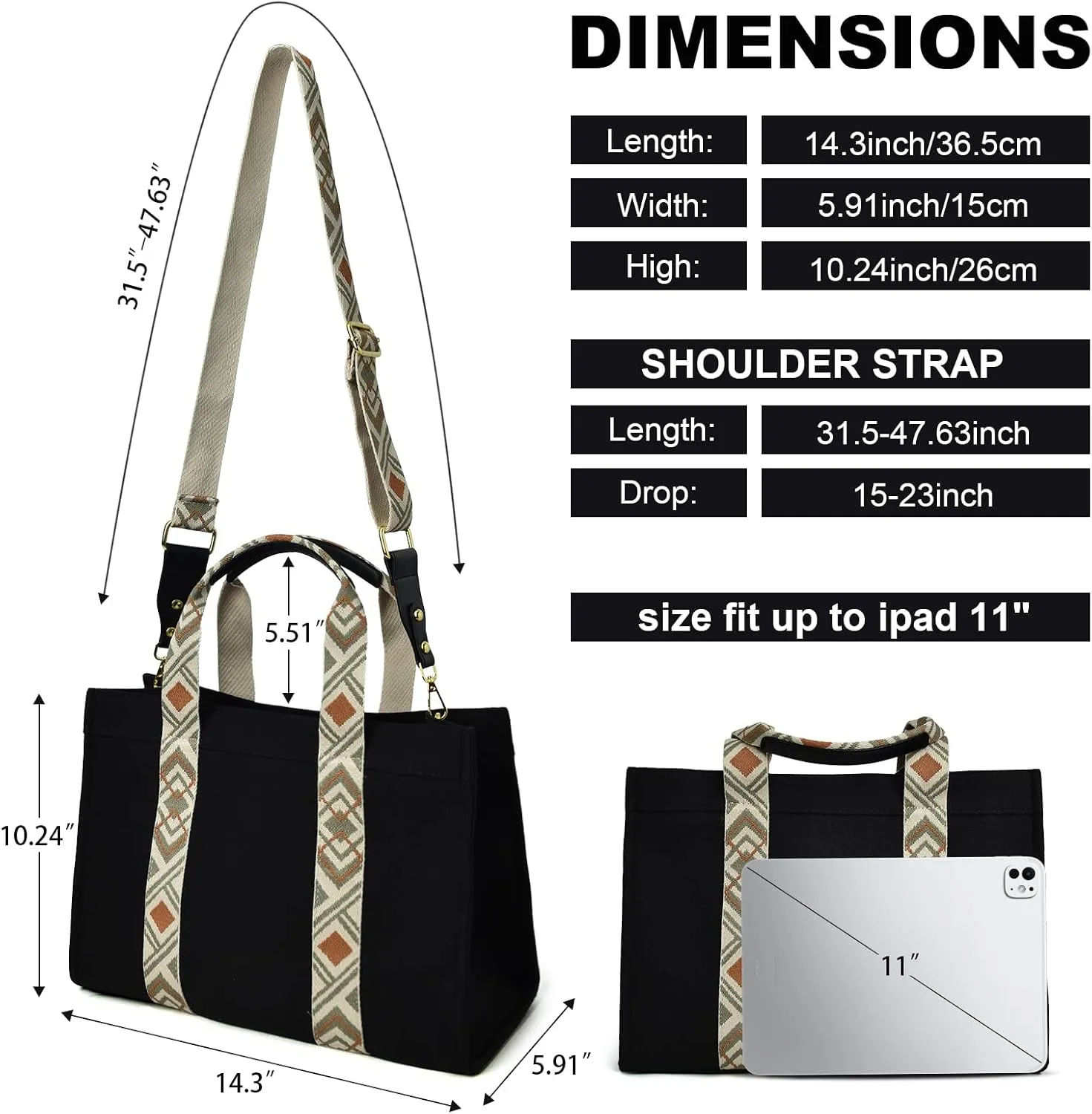 IwIeIaIrI Canvas Laptop Tote Bag for Women Large Capacity Hobo Tote Bag With Zipper Daily Multi-Scene Use Bags Work Handbag