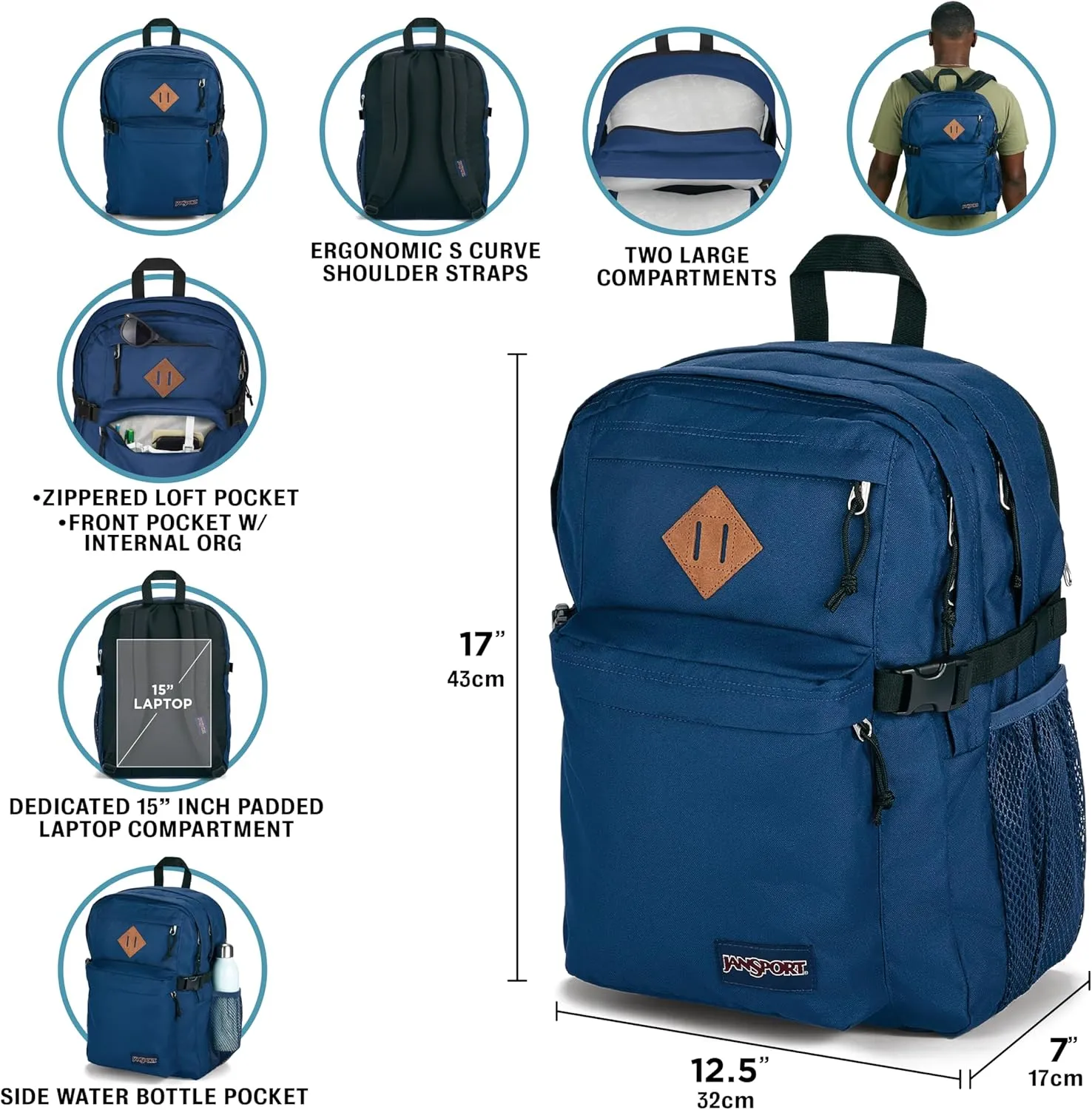 JanSport Main Campus Backpack - Travel or Work backpack w 15-Inch Laptop Sleeve and Dual Water Bottle Pockets, Black