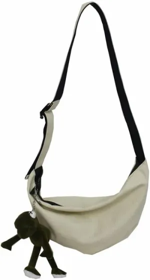 Japanese Grunge Hipper Canvas Crossbody Bag with Emo frog Pendent for men Dark Academic Aesthetic Shoulder Packs (white)