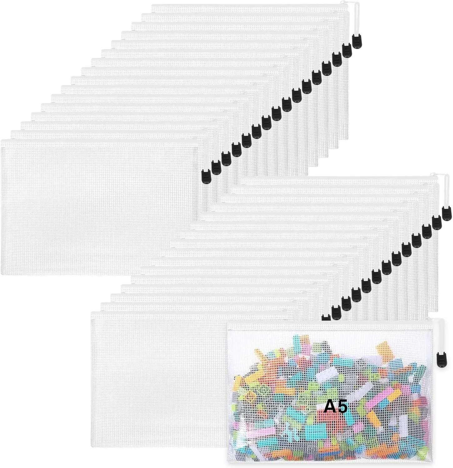 Jetec 32 Pcs Mesh Zipper Bags Toy Storage Bikini Organizer Bags Waterproof Zipper Pouches Reusable Puzzle Pouch Multipurpose for Organizing Storage Office(White,9 x 7 Inch)
