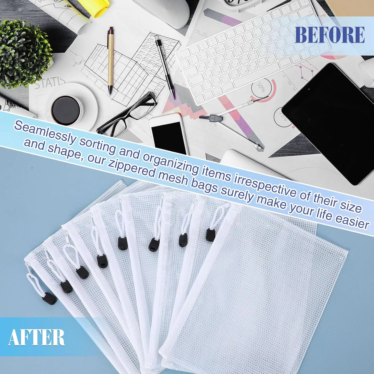 Jetec 32 Pcs Mesh Zipper Bags Toy Storage Bikini Organizer Bags Waterproof Zipper Pouches Reusable Puzzle Pouch Multipurpose for Organizing Storage Office(White,9 x 7 Inch)